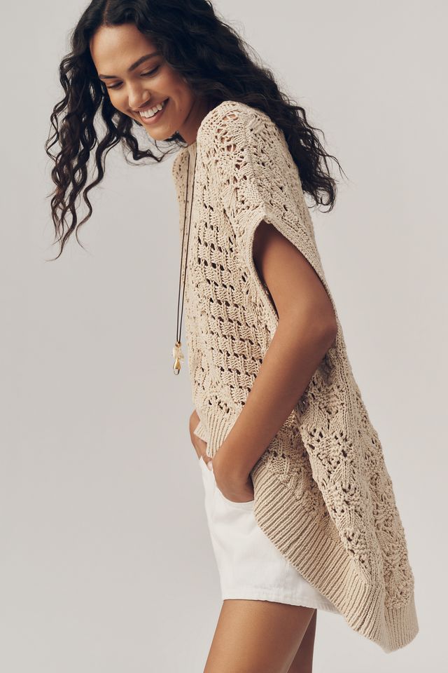 Pilcro Cotton Linen Open Stitch Sweater | Anthropologie