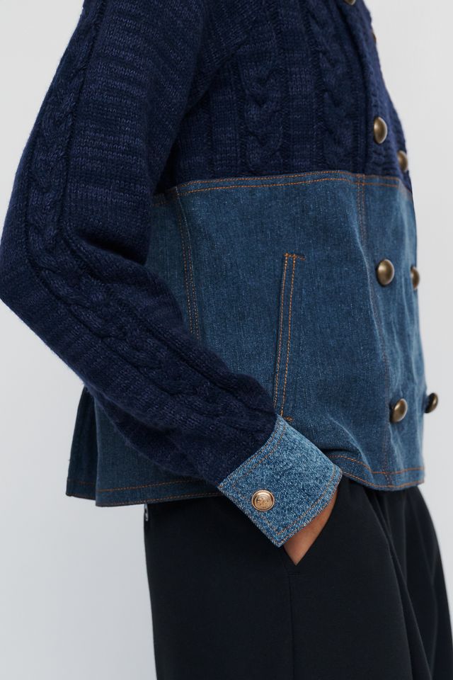 Maeve Cotton-Wool Blend Denim Cardigan #1