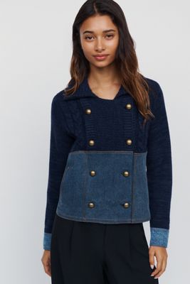 Maeve Cotton-Wool Blend Denim Cardigan