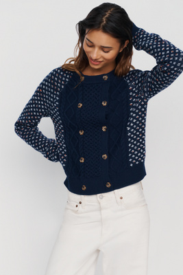 Maeve Cotton Wool Blend Double Breasted Cardigan by Anthropologie