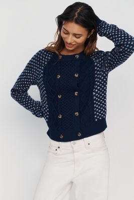 Cardigan Doppiopetto in Misto Cotone-Lana Maeve