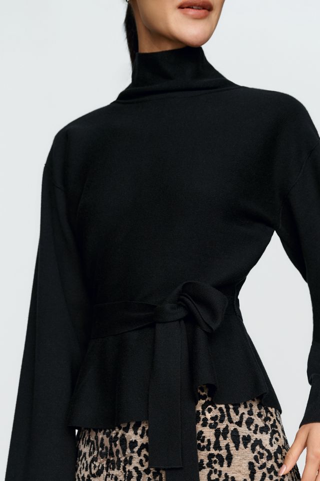 Maeve Cotton Blend Belted Mock Neck Sweater #1