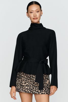 Maeve Cotton Blend Belted Mock Neck Sweater