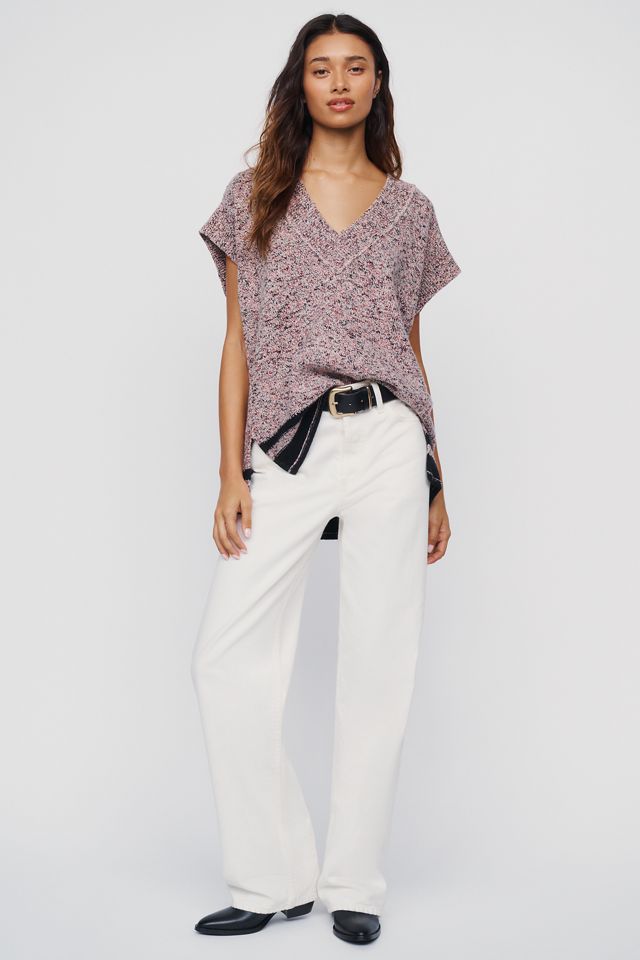 Maeve Oversized Wool Cotton Short Sleeve V-Neck Sweater #3