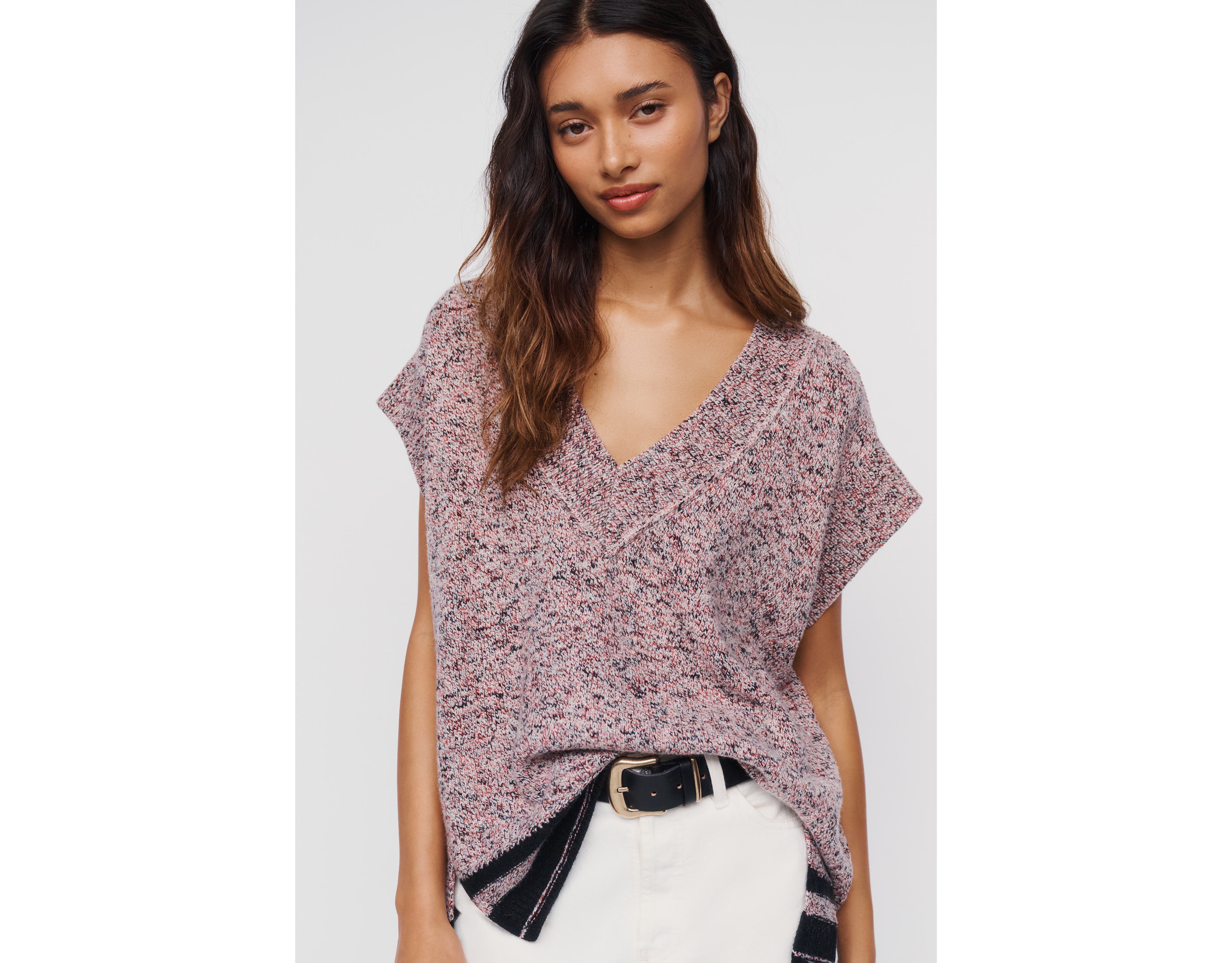 Maeve Oversized Wool Cotton Short Sleeve V-Neck Sweater