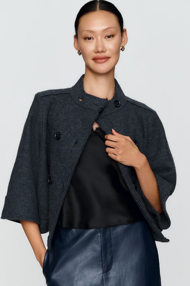 Maeve 100% Wool Double Breasted Capelet Jacket #4