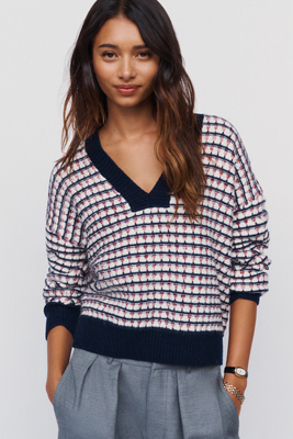 Maeve Cotton Wool Blend V Neck Sweater by Anthropologie