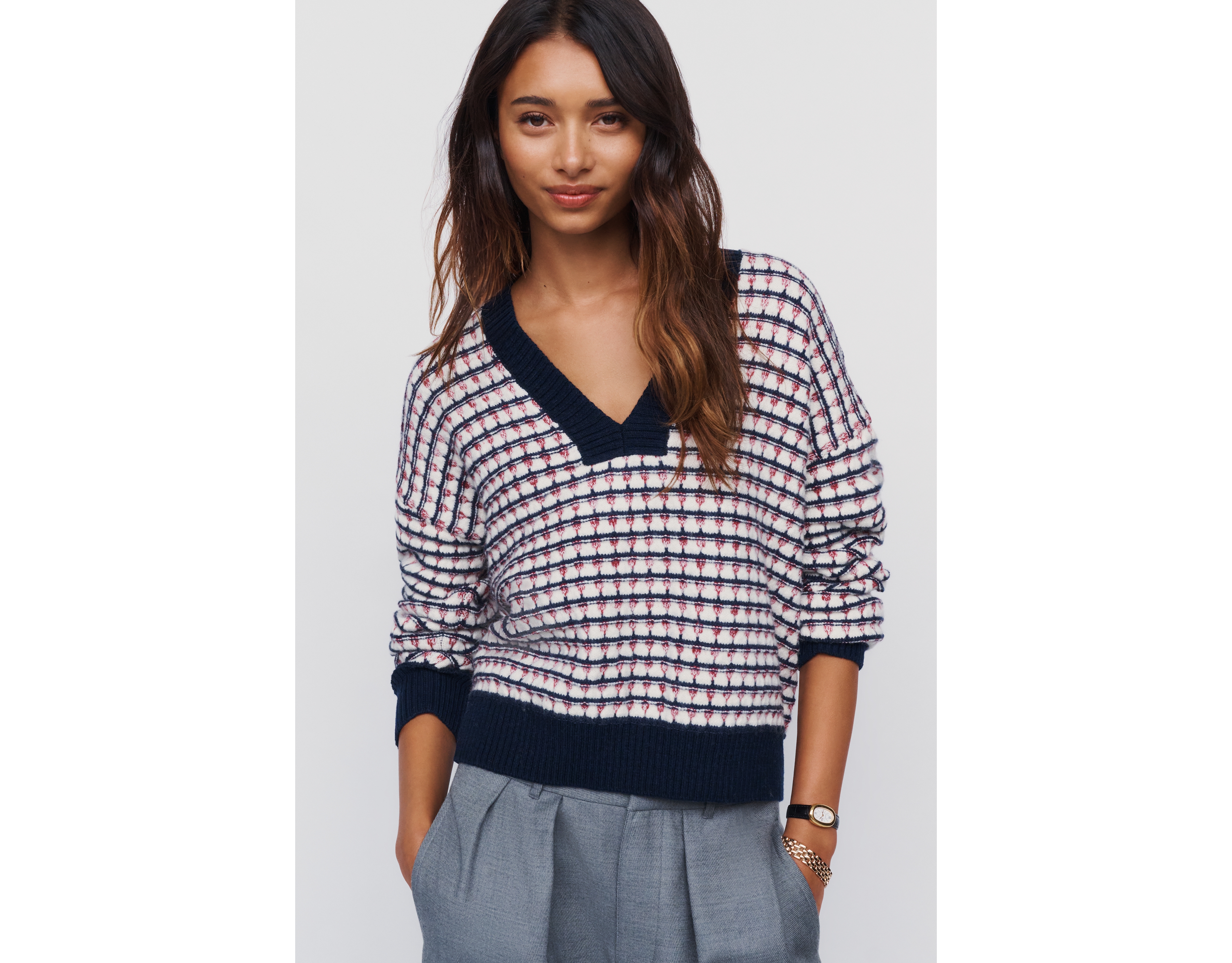 Maeve Cotton Wool Blend V Neck Sweater