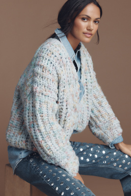 By Anthropologie Chunky Open-front Cardigan Sweater In Blue