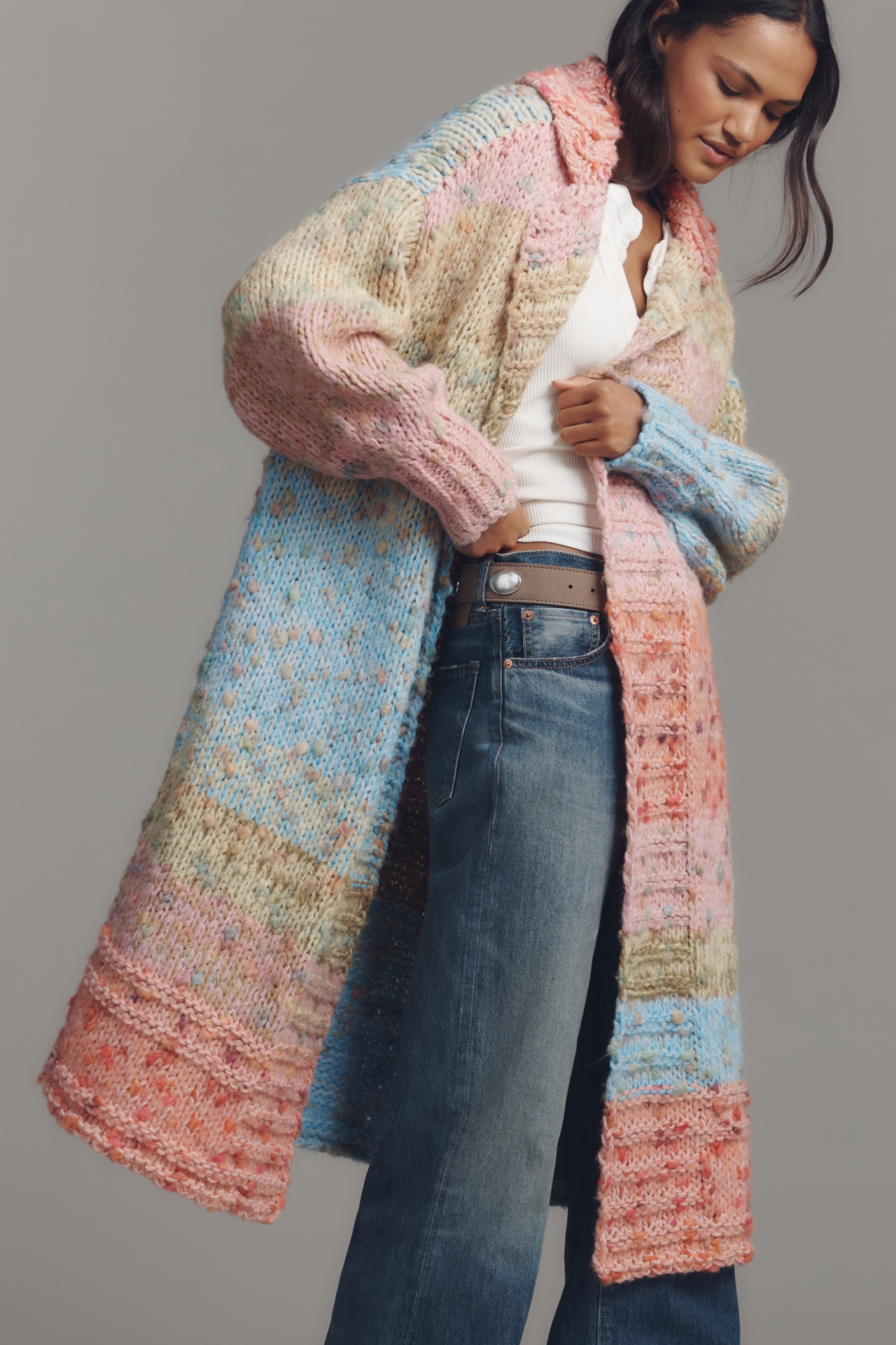 Maeve Collared Ombre Wool Blend Duster Sweater