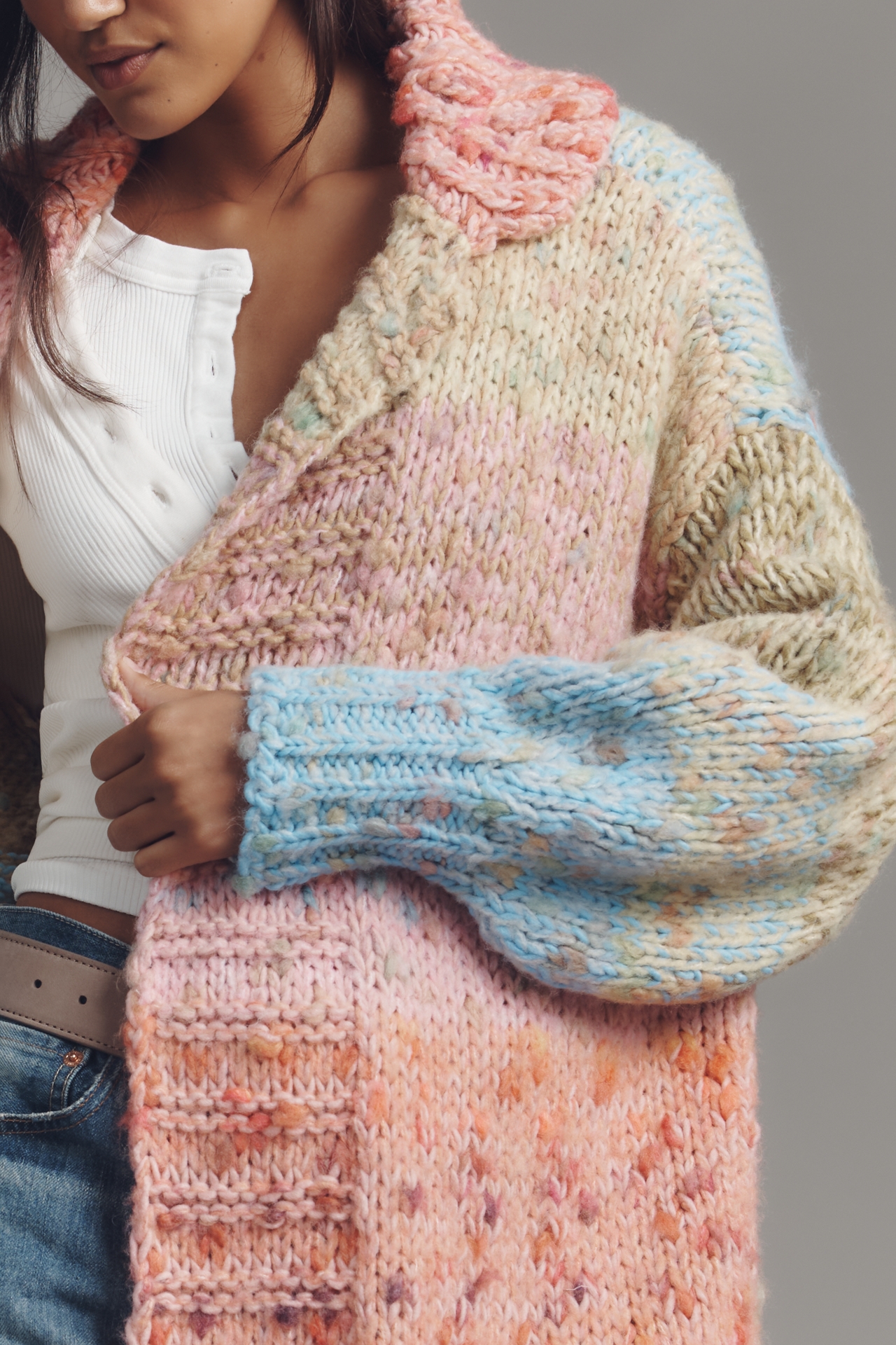 Maeve Collared Ombre Wool Blend Duster Sweater