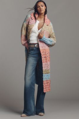 Maeve Collared Ombre Wool Blend Duster Sweater