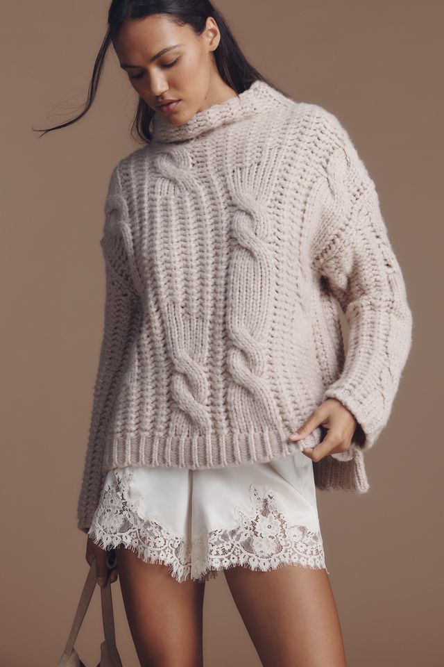 Maeve Mock-Neck Cable Wool Blend Sweater #3