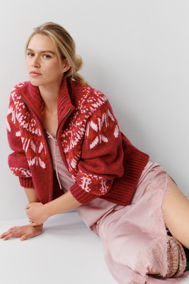 Maeve Wool Blend Fairisle Zip Up Cardigan by Anthropologie