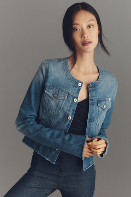 Ag Robyn Raw Hem Fitted Denim Jacket In Blue