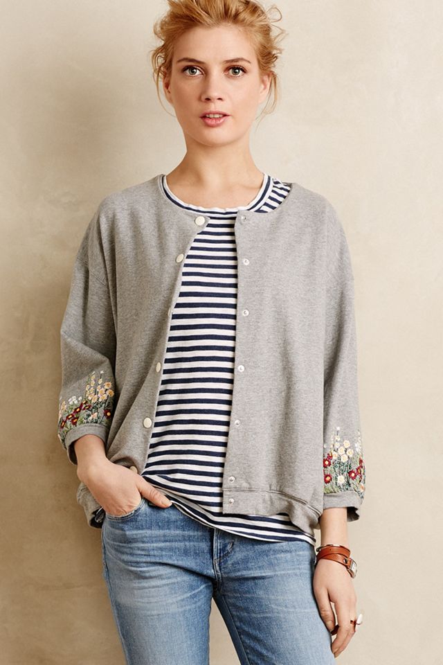 Embroidered Sweatshirt Jacket