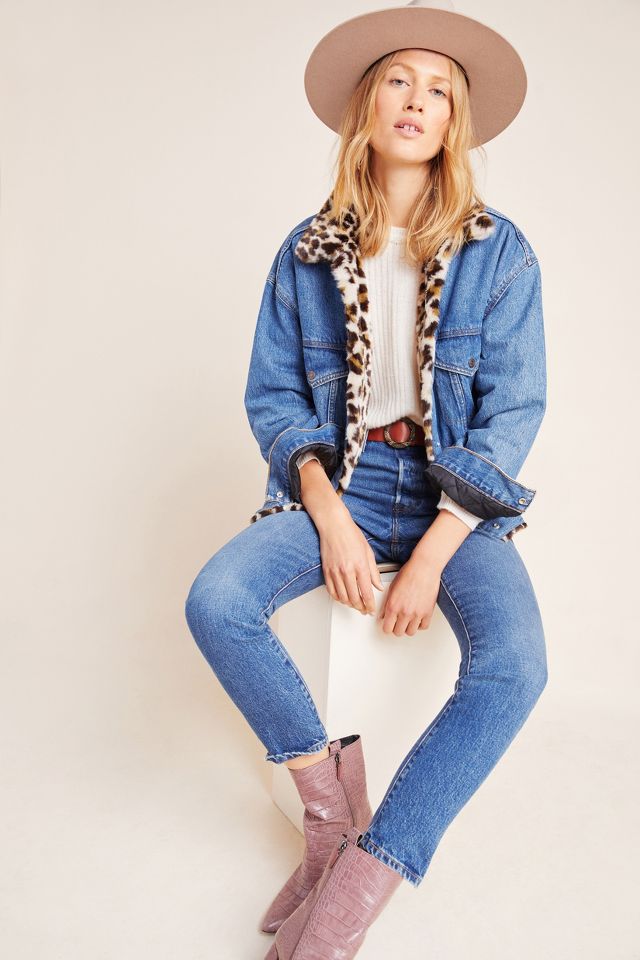 Levi's Leopard Sherpa-Lined Denim Trucker Jacket | Anthropologie