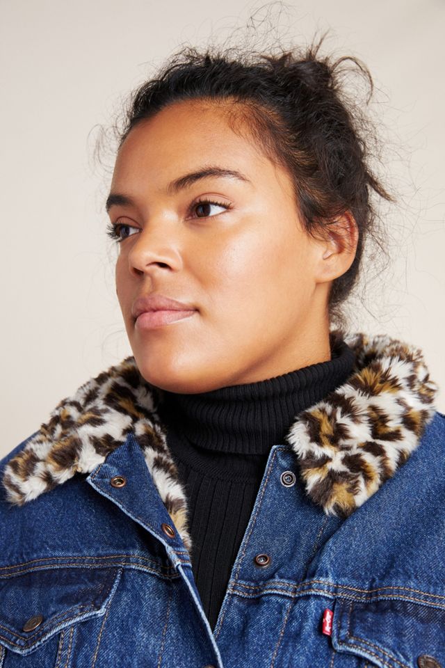 Levi's Leopard Sherpa-Lined Denim Trucker Jacket | Anthropologie