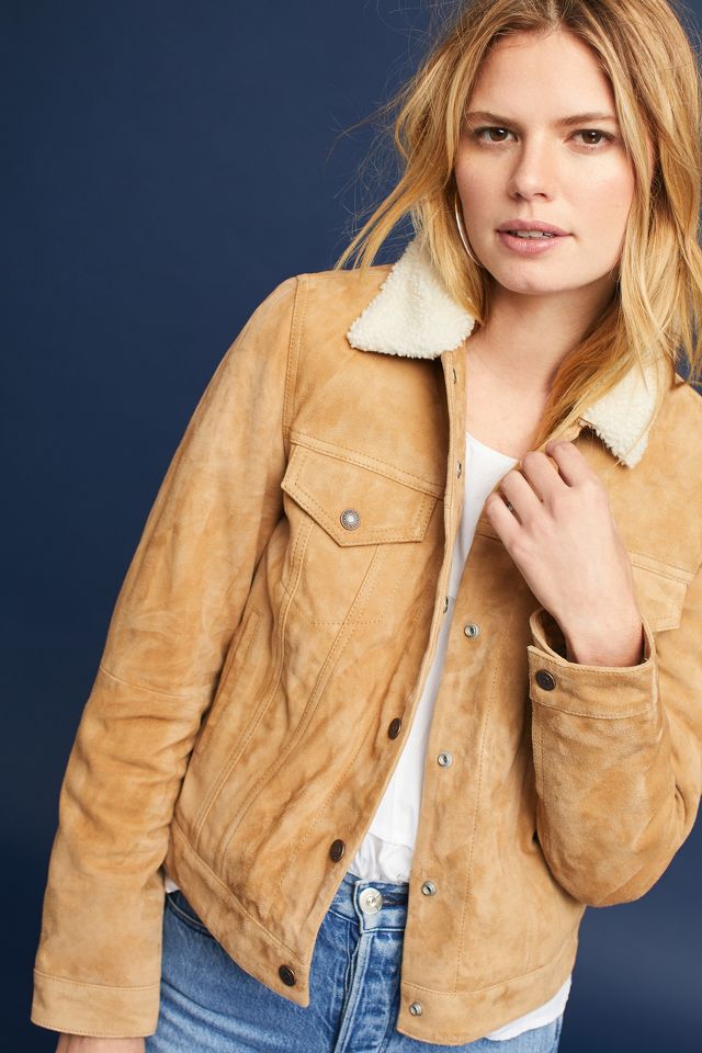 Levi's trucker sherpa hot sale camel suede jacket