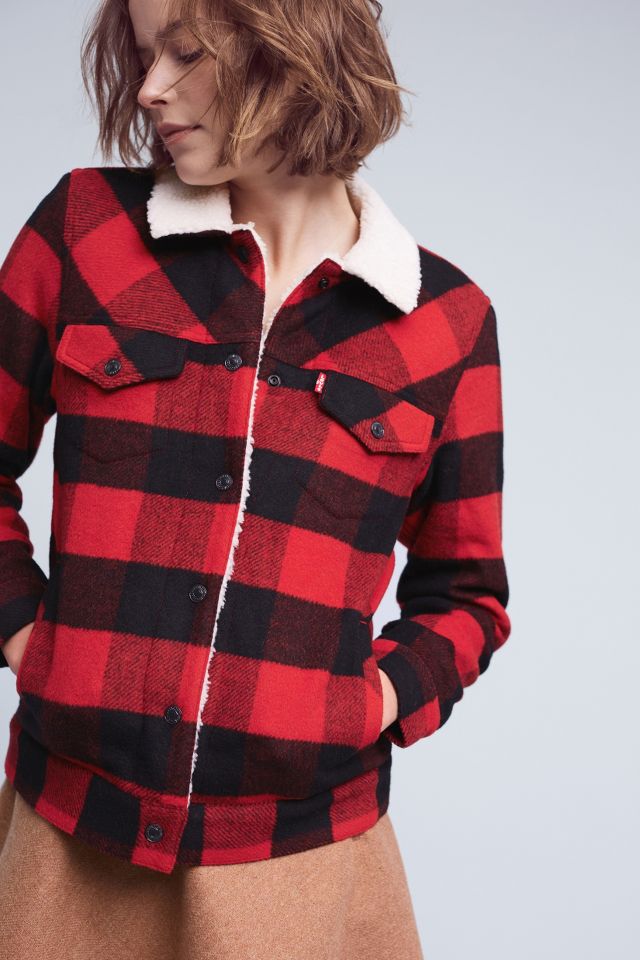 Levi's buffalo plaid flannel sherpa trucker jacket best sale