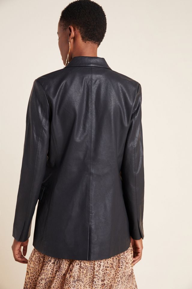 Angela Faux Leather Double-Breasted Blazer #1