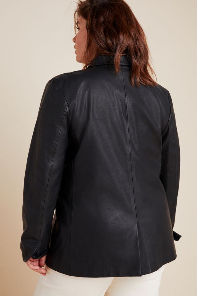 Angela Faux Leather Double-Breasted Blazer #5