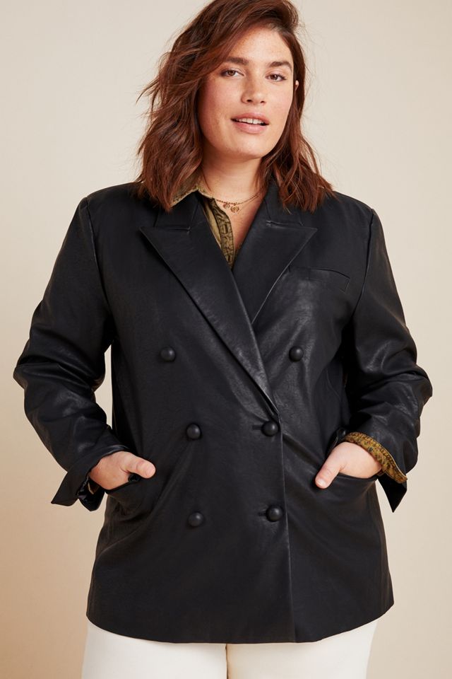 Angela Faux Leather Double-Breasted Blazer #8