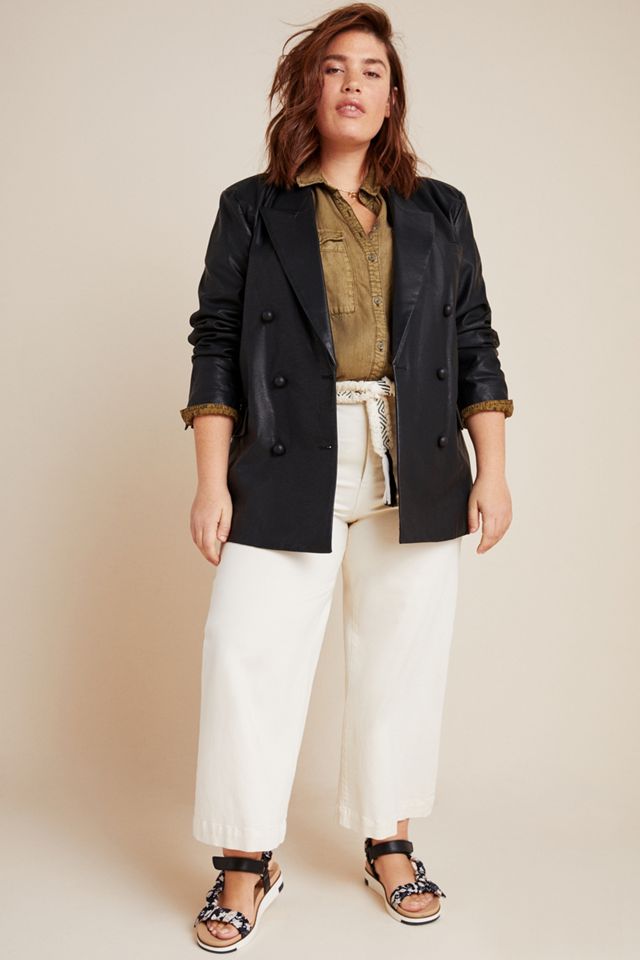 Angela Faux Leather Double-Breasted Blazer #4