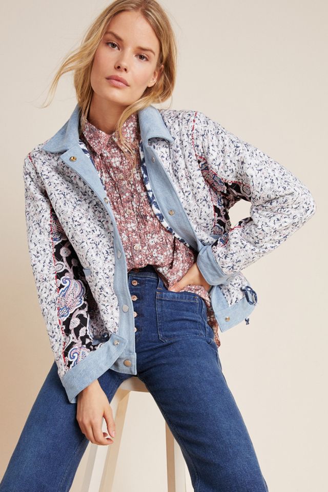 Denim-Trimmed Reversible Patchwork Jacket | Anthropologie