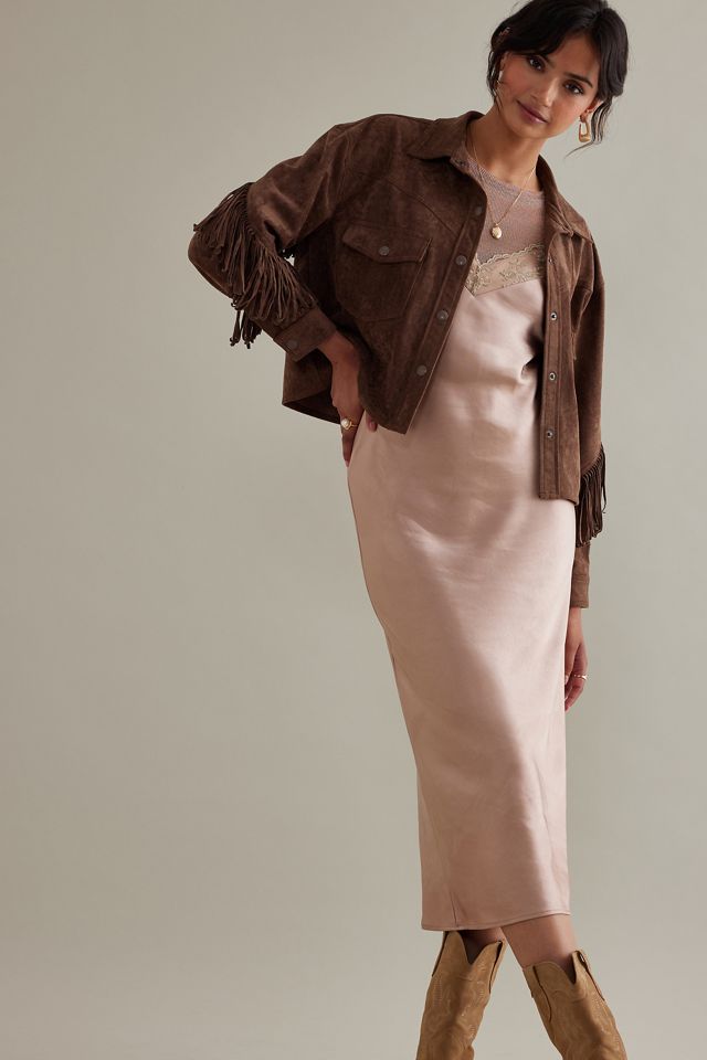 Chaqueta de camisa de gamuza de imitación NYC Western Fringe en blanco #2