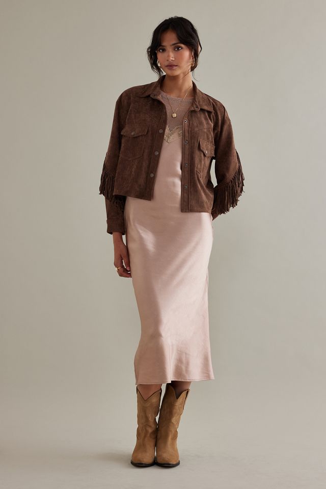 Chaqueta de camisa de gamuza de imitación NYC Western Fringe en blanco #3