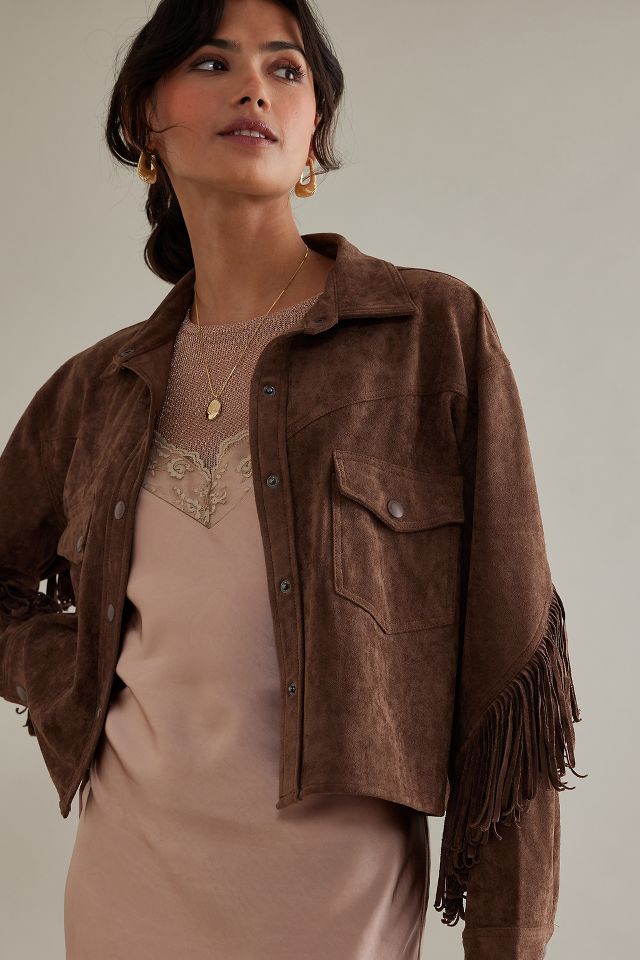 Blank NYC Western Fringe Faux-Suede Shirt Jacket | Anthropologie UK