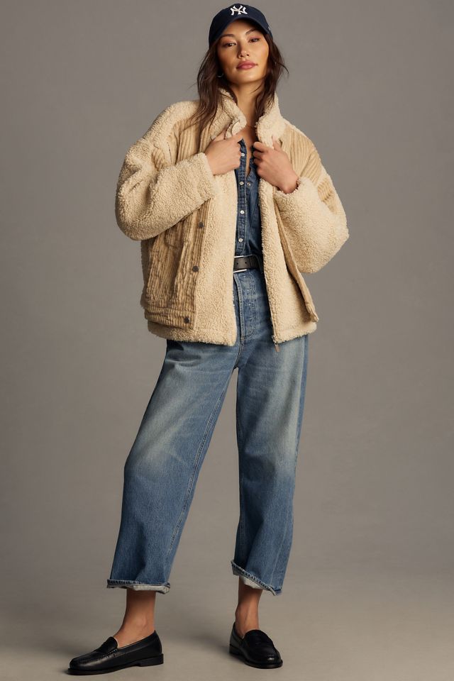 BLANKNYC Fuzzy Wuzzy Corduroy Sherpa Mix Trucker Jacket