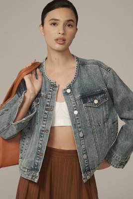 Blanknyc Heads Up Collarless Denim Jacket In Blue