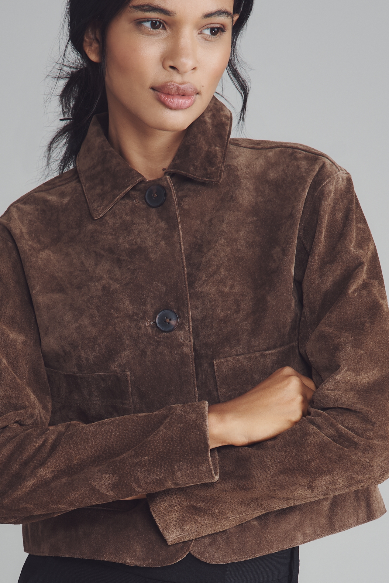 BLANKNYC Black Coffee Crop Suede Jacket