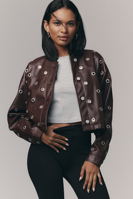 Blanknyc Faux-leather Grommet Jacket In Brown