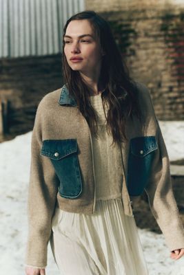 BLANKNYC Glow Up Denim & Knit Bomber Jacket