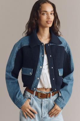 Blanknyc Moving Up Denim Sweater Jacket In Blue