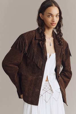 Blanknyc Down To Earth Faux-suede Fringe Jacket In Brown