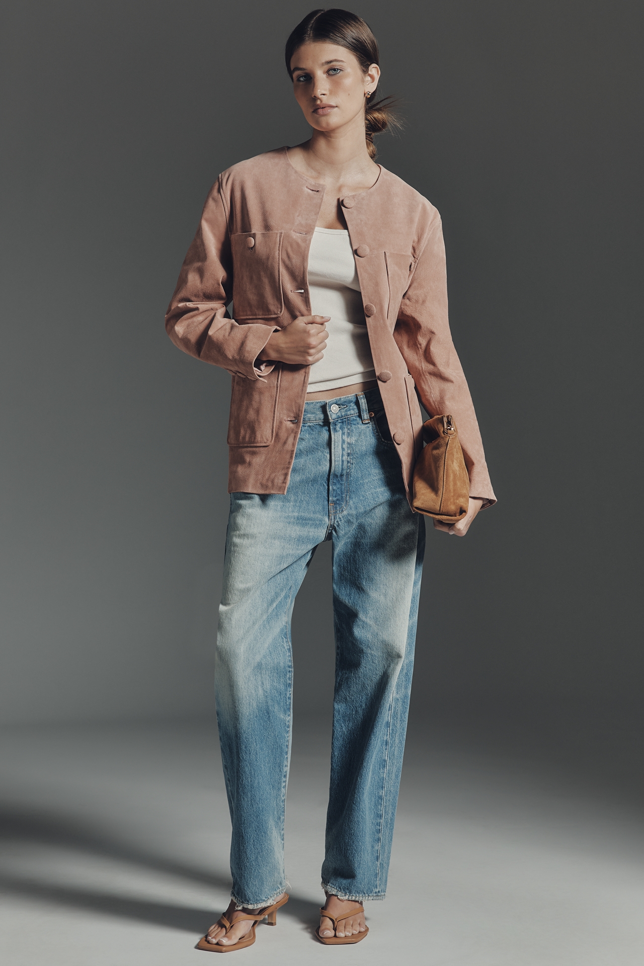 BLANKNYC Real Suede Collarless Jacket