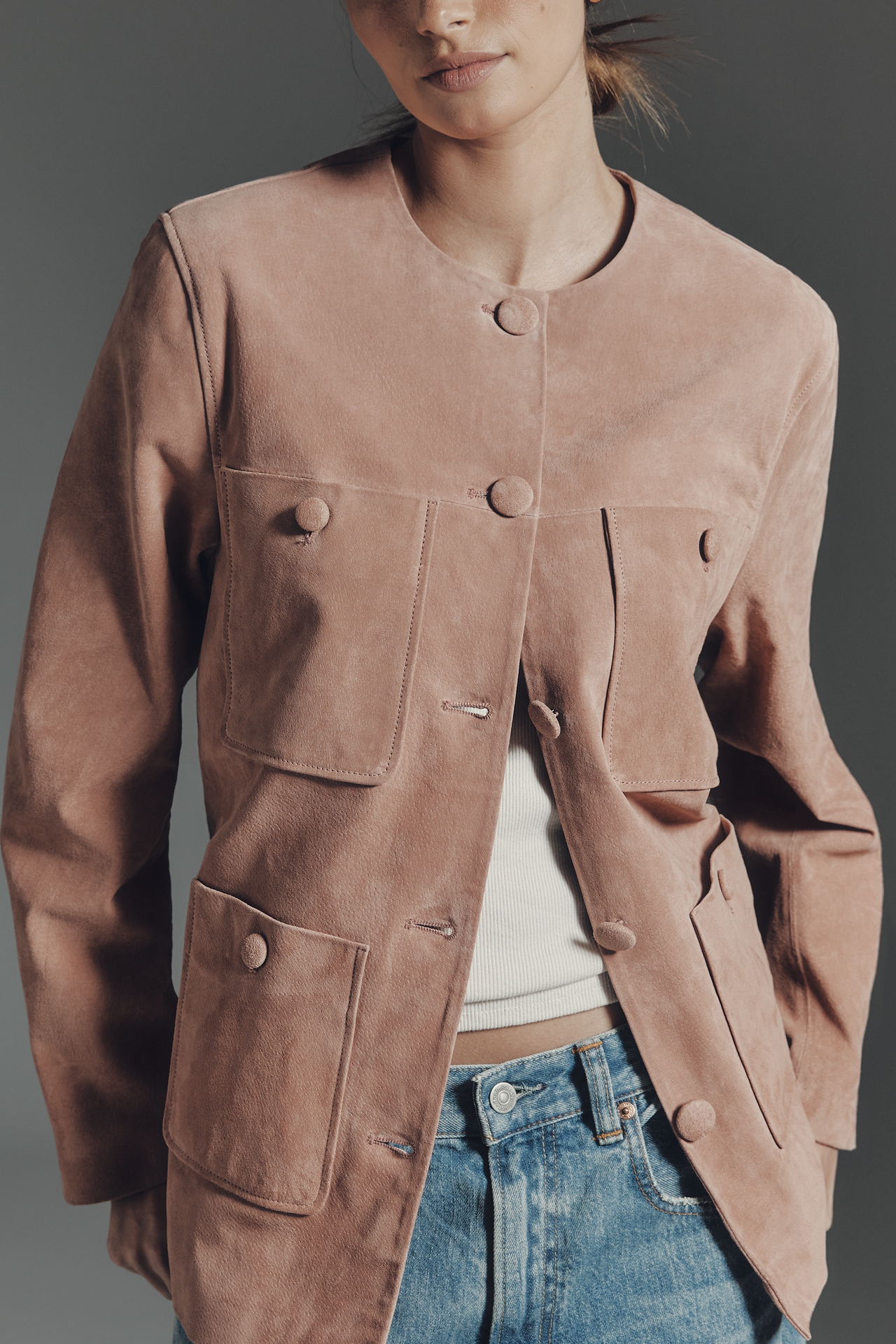 BLANKNYC Real Suede Collarless Jacket