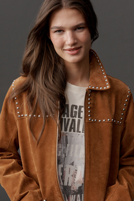 Blanknyc Real Suede Studded Jacket In Brown
