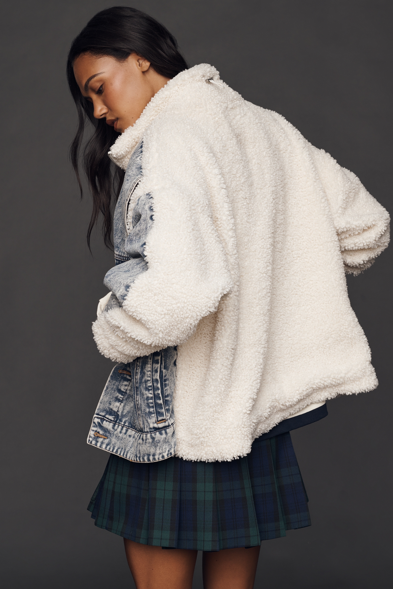 BLANKNYC Bear Hug Denim Sherpa Fleece Jacket