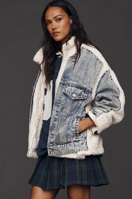 BLANKNYC Bear Hug Denim Sherpa Fleece Jacket