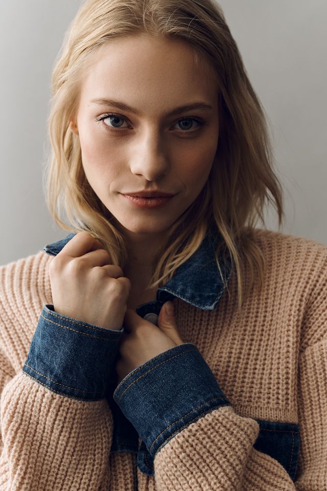 BLANKNYC Playing the Field Denim Knit jacket | Anthropologie