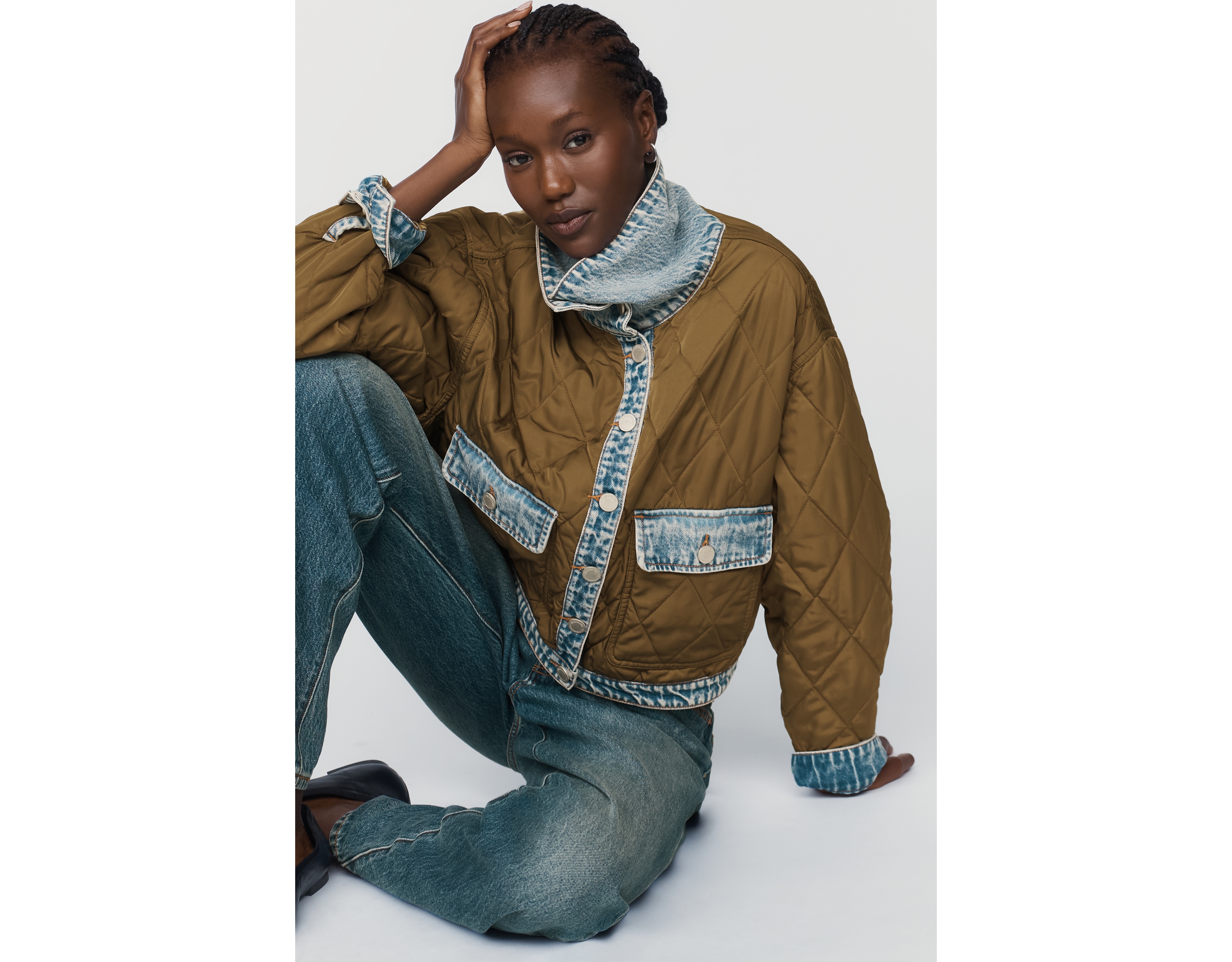 BLANKNYC Quilted Denim Funnel Neck Jacket