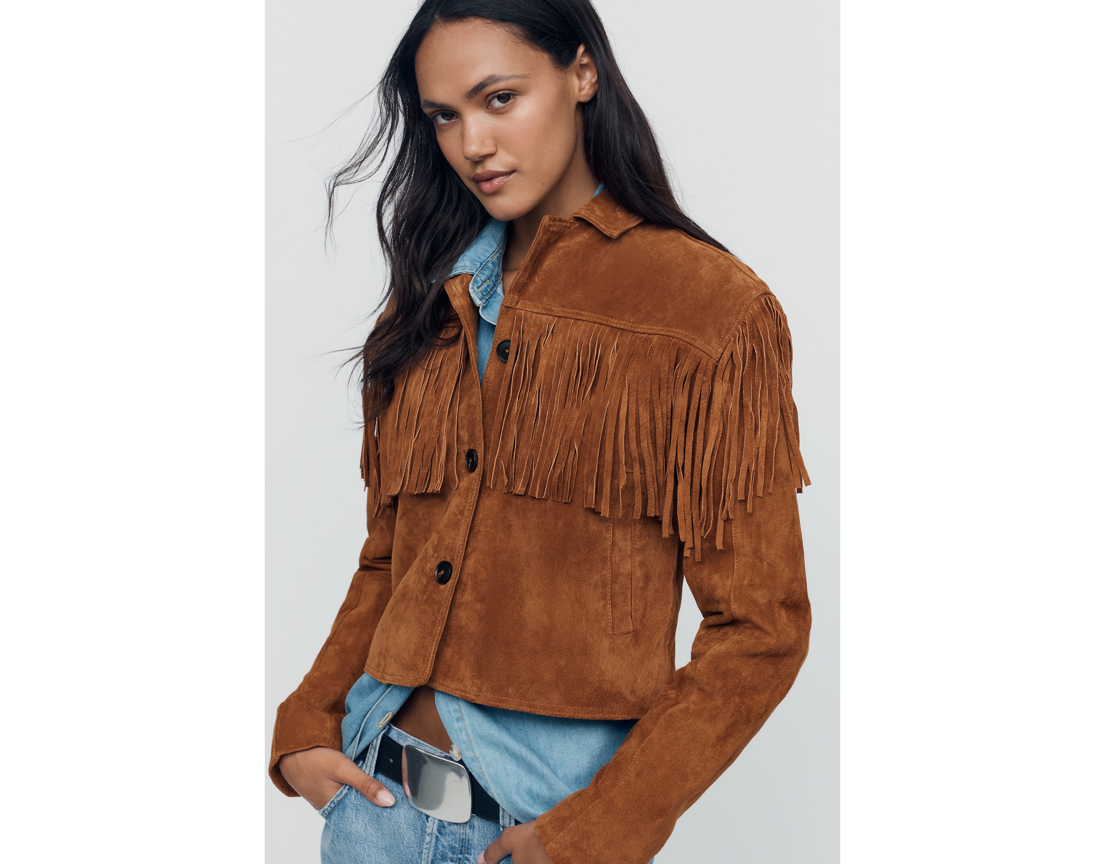 BLANKNYC Smoked Paprika Suede Fringed Jacket