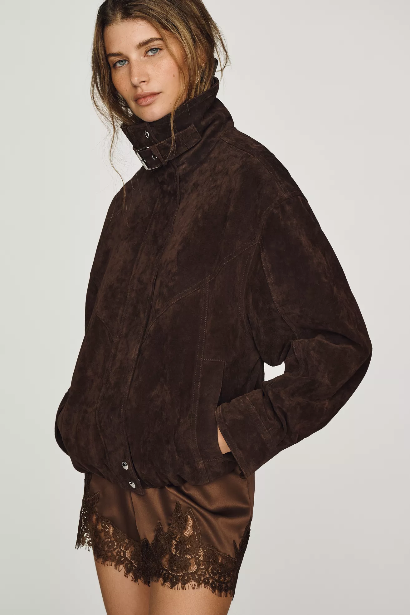 BLANKNYC Suede Funnel Neck Jacket