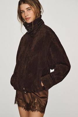 BLANKNYC Funnel-Neck Suede Jacket