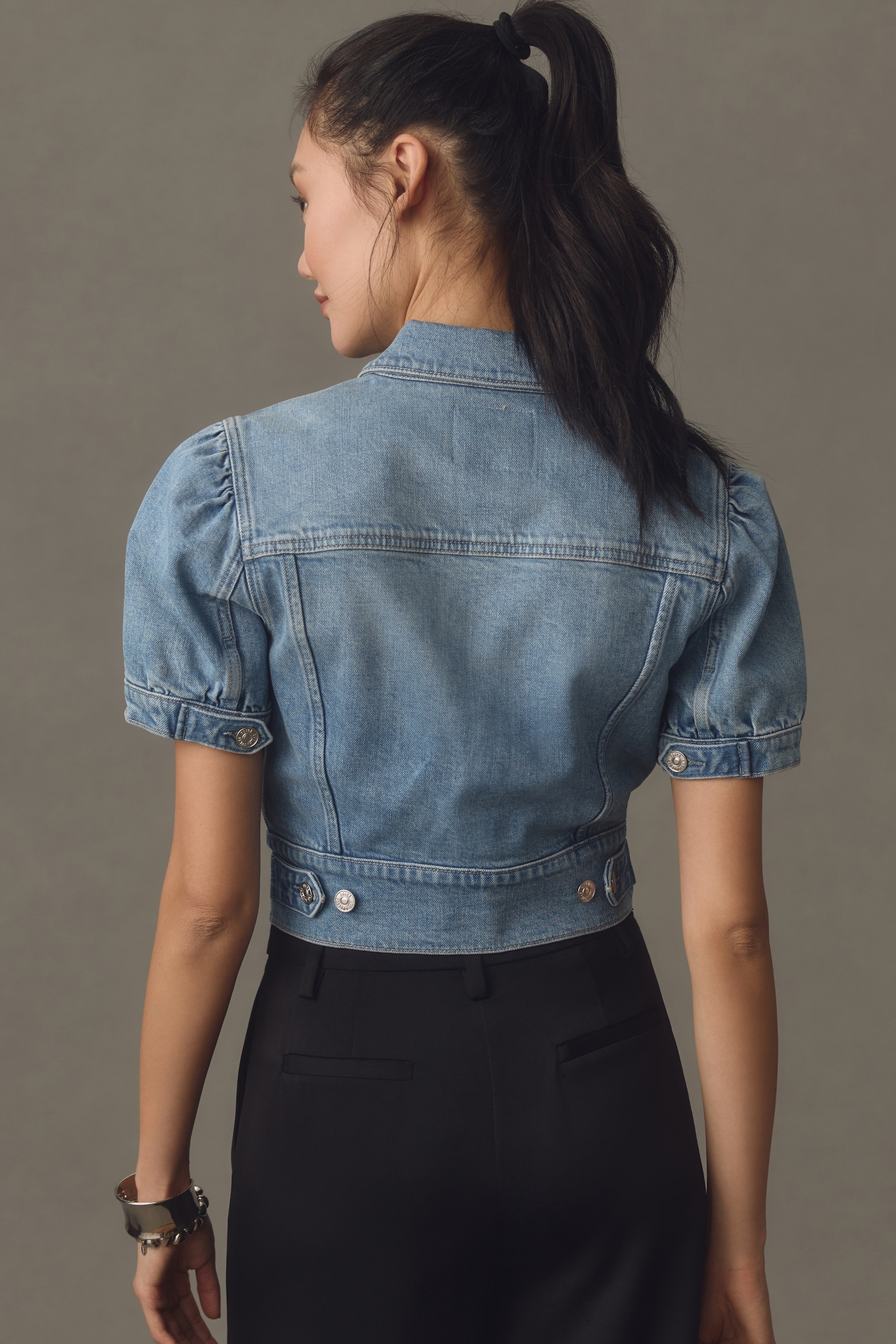 PAIGE Kendra Short-Sleeve Cropped Denim Jacket